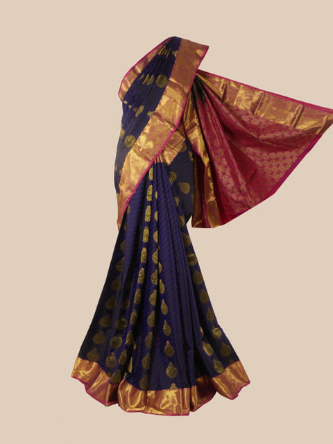 

Pothys Blue & Pink Ethnic Motifs Zari Pure Silk Kanjeevaram Saree