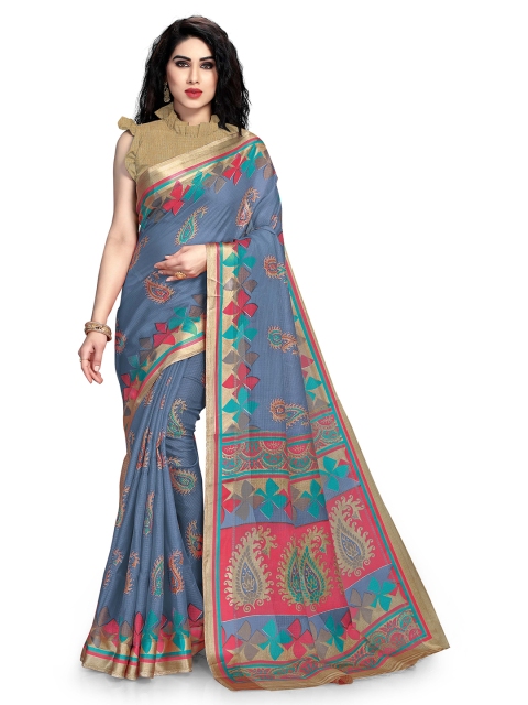 

KALINI Grey & Pink Paisley Zari Kota Doria Saree