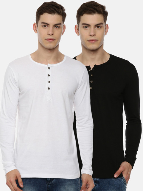 

KAY DEE Men Multicoloured 2 Henley Neck Applique Slim Fit T-shirt, Multi