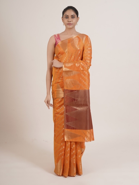 

Pothys Orange & Gold-Toned Ethnic Motifs Zari Saree