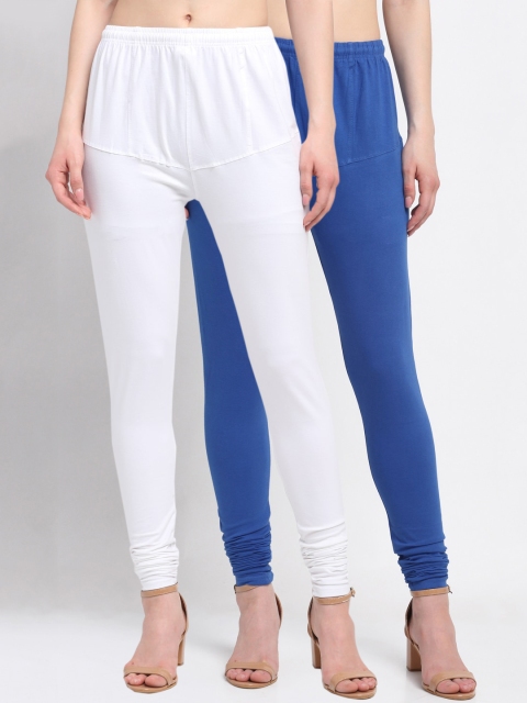 

KLOTTHE Women Pack Of 2 Solid Churidar-Length Cotton Leggings, Blue