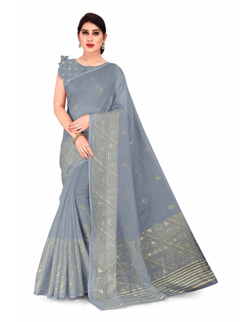 

KALINI Grey & Beige Printed Supernet Kota Saree