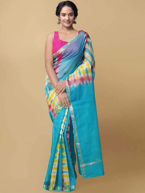 

Unnati Silks Blue & Pink Zari Pure Cotton Kota Saree