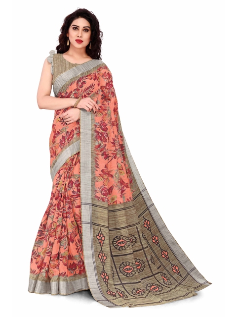 

KALINI Peach & Beige Colored Floral Printed Saree
