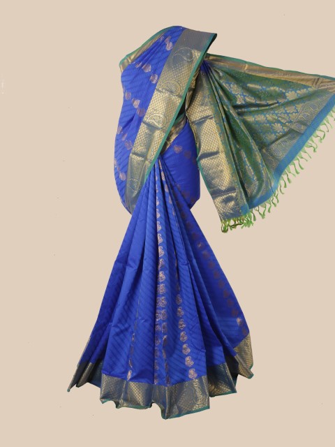 

Pothys Blue & Gold-Toned Floral Zari Pure Silk Kanjeevaram Saree