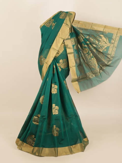 

Pothys Green & Golden Ethnic Motifs Zari Silk Cotton Saree