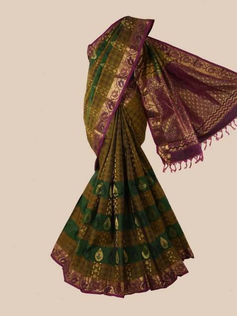 

Pothys Green & Purple Woven Design Pure Silk Kanjeevaram Saree