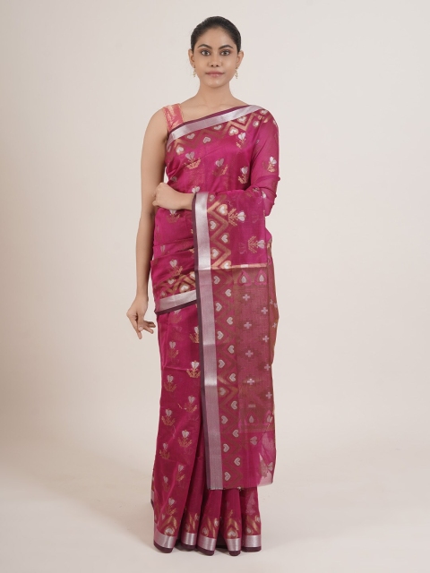 

Pothys Pink & Silver-Coloured Ethnic Motifs Woven Design Saree