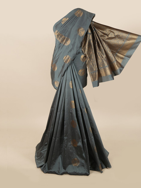 

Pothys Grey & Gold-Toned Floral Art Silk Saree