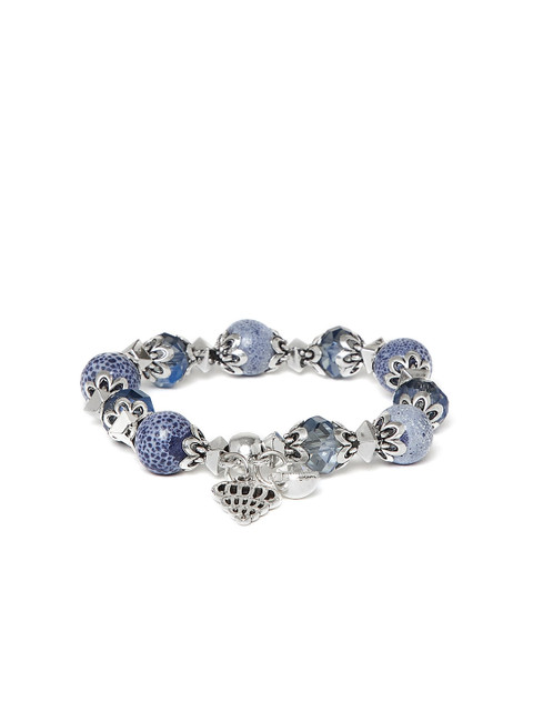 

ZeroKaata Women Silver-Toned & Blue Handcrafted Silver-Plated Charm Bracelet
