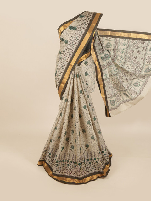 

Pothys Women Beige Cotton Blend Floral Printed Saree