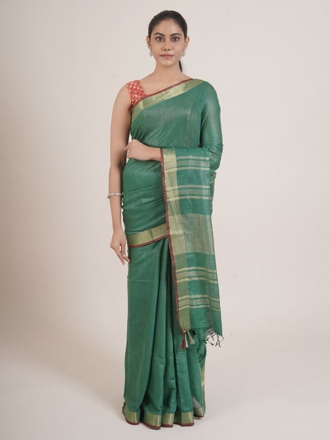 

Pothys Green & Maroon Zari Linen Blend Saree