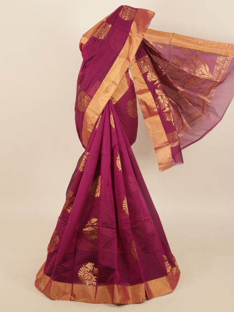 

Pothys Violet & Gold Ethnic Motifs Zari Silk Cotton Saree