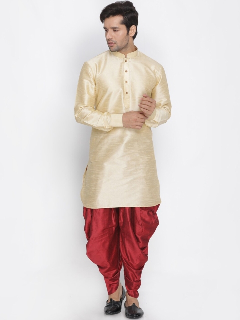 

VASTRAMAY Men Gold & Maroon Coloured Kurta with Dhoti Pants