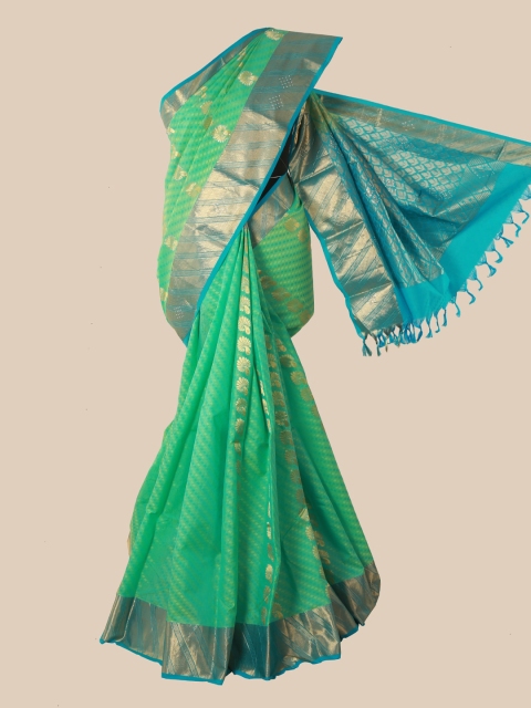 

Pothys Green & Gold-Toned Woven Design Zari Pure Silk Kanjeevaram Saree