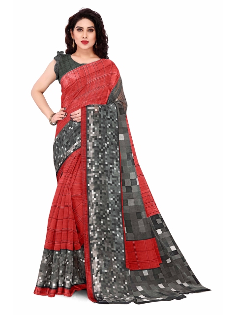 

KALINI Women Red & Grey Abstract Printed Saree