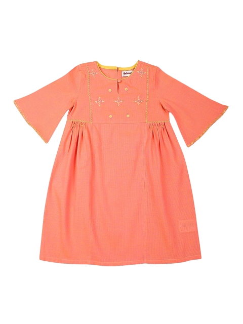 

Fabindia Girls Orange Ethnic Motifs Embroidered Flared Sleeves Kurta