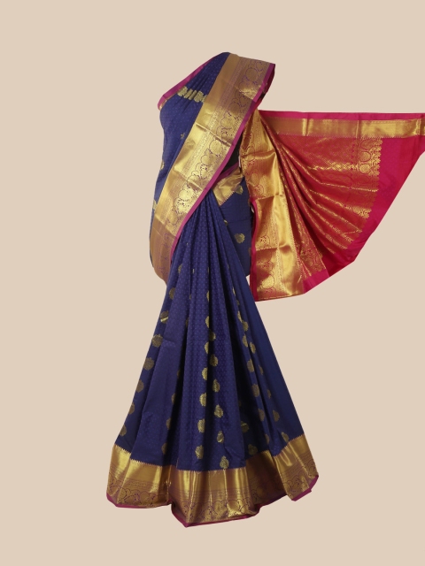 

Pothys Blue & Pink Woven Design Pure Silk Kanjeevaram Saree