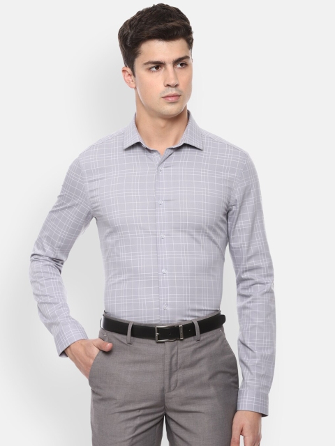 

Louis Philippe Men Grey Slim Fit Checked Casual Shirt