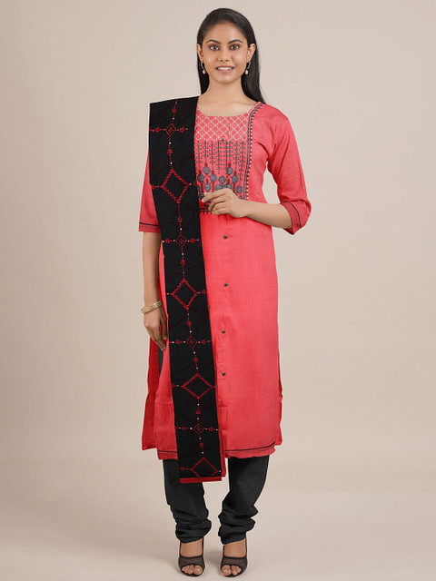 

Pothys Red & Black Embroidered Unstitched Dress Material
