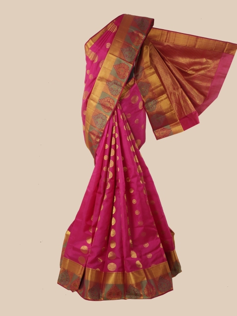 

Pothys Pink & Gold-Toned Woven Design Zari Pure Silk Kanjeevaram Saree