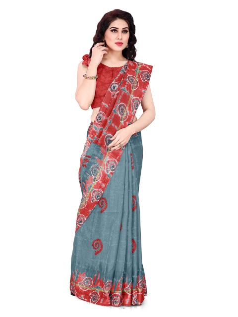 

KALINI Grey & Red Tie and Dye Printed Supernet Kota Saree