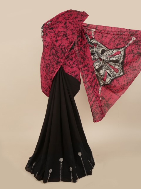 

Pothys Pink & Black Floral Half and Half Saree