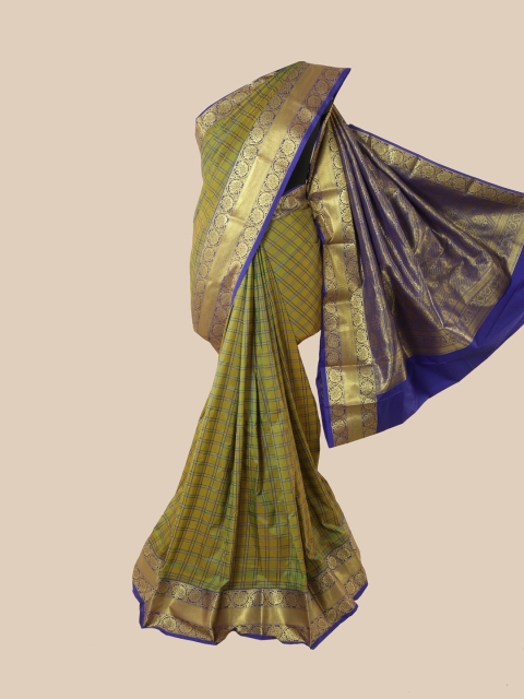 

Pothys Green & Gold-Toned Woven Design Zari Pure Silk Kanjeevaram Saree