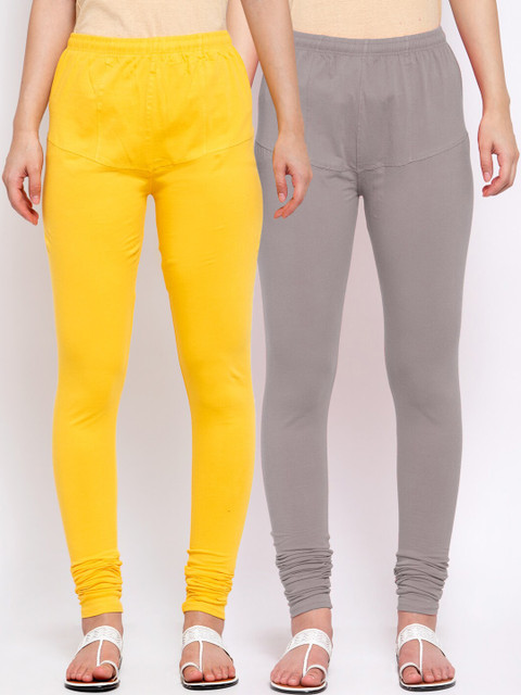 

KLOTTHE Women Pack Of 2 Solid Churidar-Length Cotton Leggings, Grey