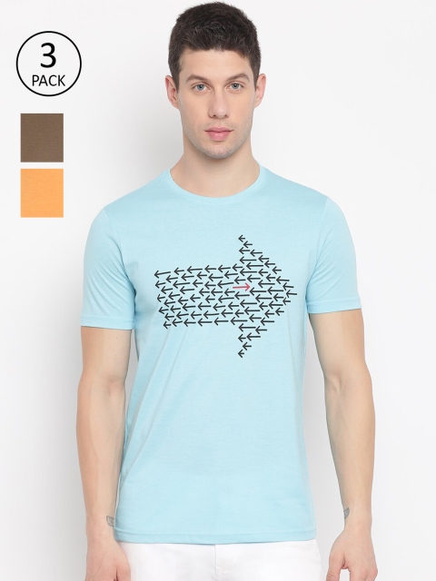 

Richlook Men Pack Of 3 Sea Green & Yellow & Olive Typography Printed T-shirt
