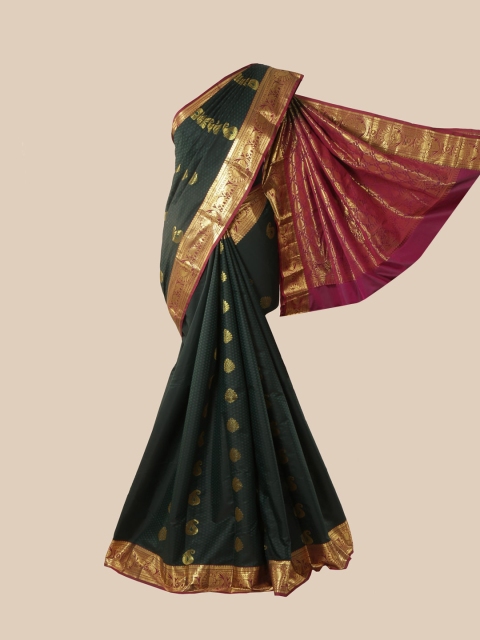 

Pothys Green & Gold-Toned Woven Design Zari Pure Silk Kanjeevaram Saree