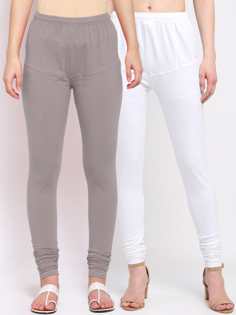 

KLOTTHE Women Pack Of 2 Solid Churidar-Length Cotton Leggings, Grey