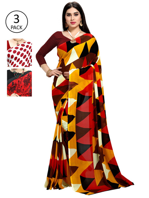 

KALINI Set Of 3 Multicoloured Poly Georgette Printed Sarees, Multi
