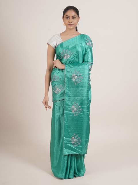 

Pothys Green & Silver-Coloured Ethnic Motifs Art Silk Saree