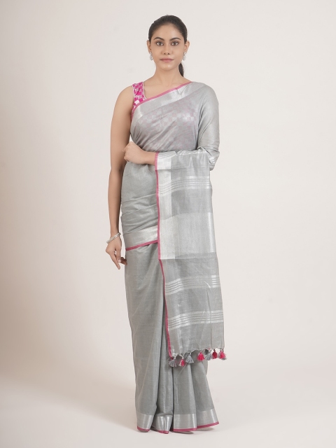 

Pothys Grey & Silver-Toned Linen Blend Saree