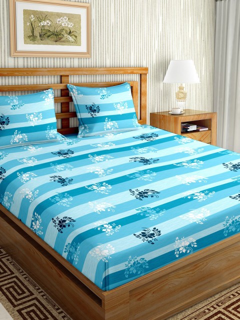 

BELLA CASA Blue & White Striped 180 TC King Bedsheet with 2 Pillow Covers