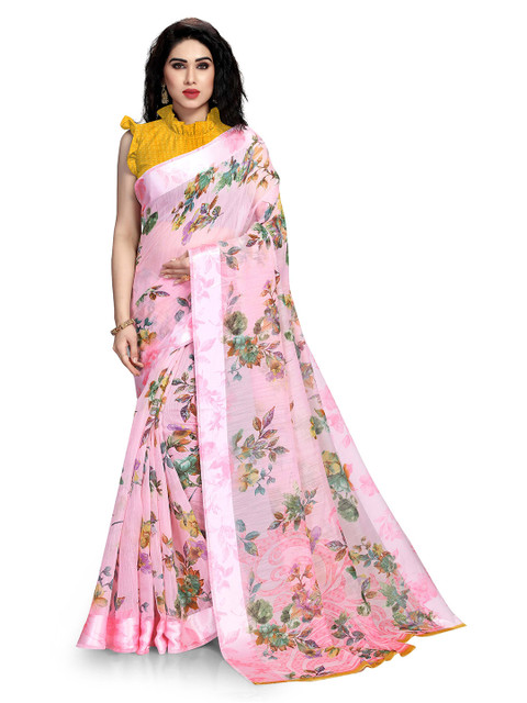 

KALINI Women Pink & Green Floral Printed Saree