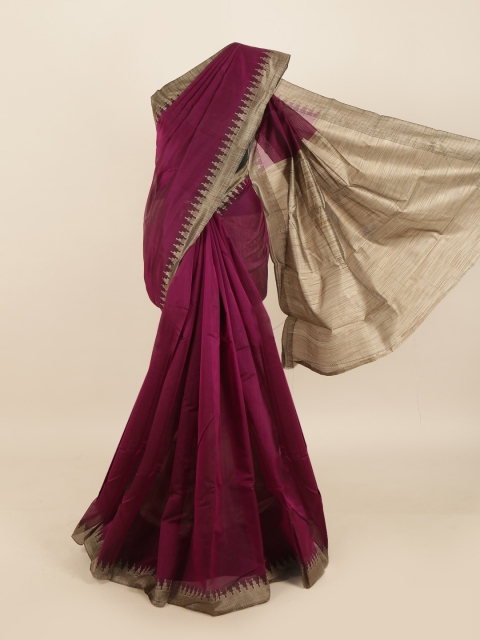 

Pothys Purple & Grey Silk Cotton Temple Design Border Saree