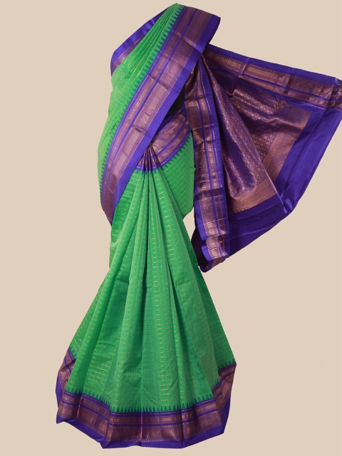 

Pothys Green & Blue Checked Zari Pure Silk Kanjeevaram Saree