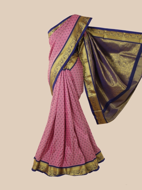 

Pothys Pink & Blue Woven Design Pure Silk Kanjeevaram Saree