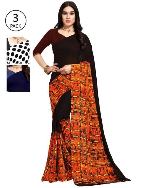 

KALINI Pack Of 3 Multicoloured Printed Sarees, Black