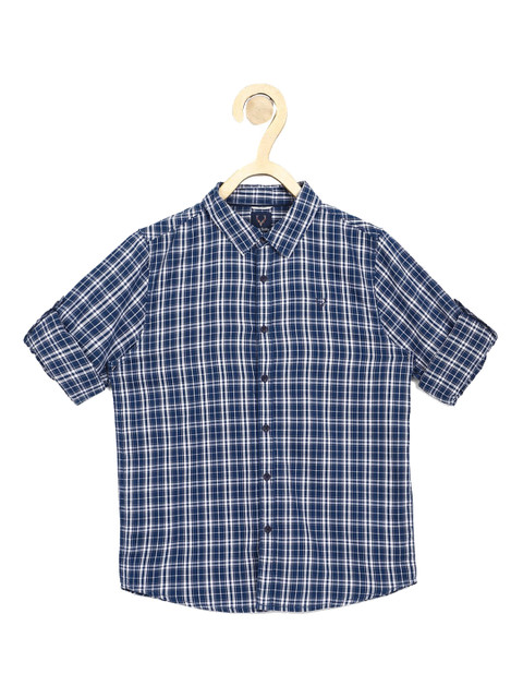 

Allen Solly Junior Boys Navy Blue & White Slim Fit Tartan Checks Pure Cotton Casual Shirt