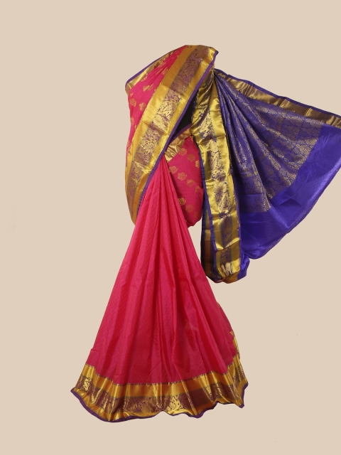 

Pothys Pink & Blue Woven Design Zari Pure Silk Kanjeevaram Saree