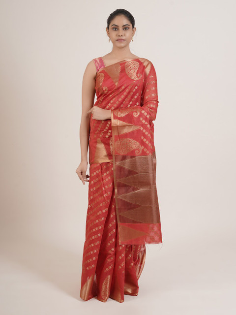 

Pothys Red & Gold-Toned Woven Design Saree