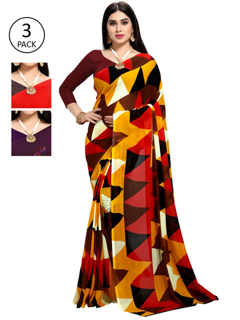 

KALINI Pack Of 3 Red & Black Saree