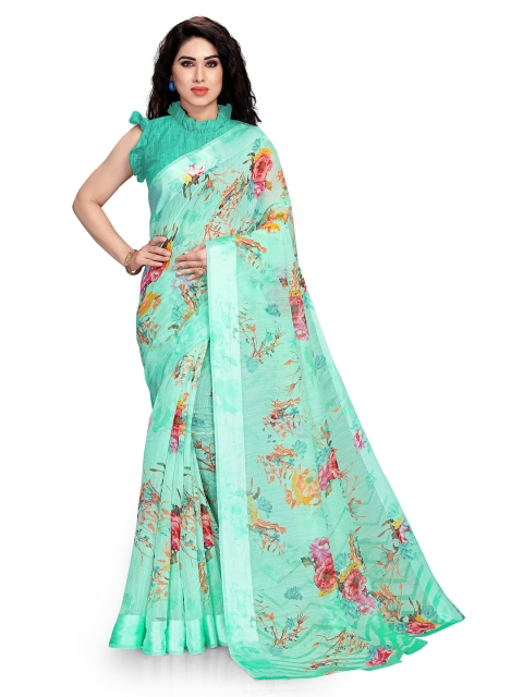 

KALINI Green & Pink Floral Printed Bagh Saree