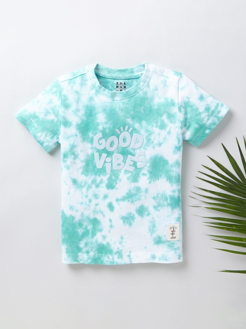 

Ed-a-Mamma Boys Blue Tie and Dye Dyed V-Neck Raw Edge T-shirt