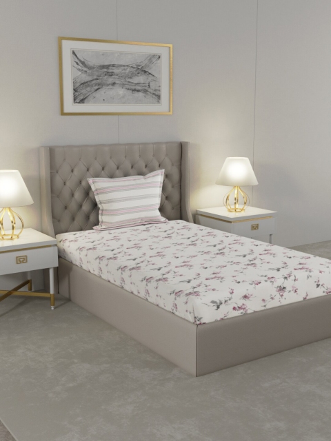 

Trident Off White & Pink Floral 144 TC Single Bedsheet with 1 Pillow Covers