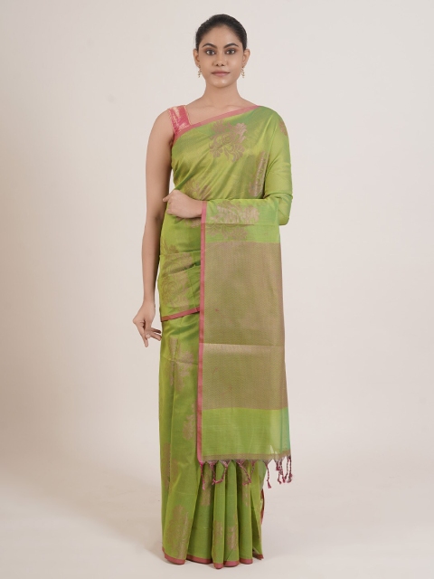 

Pothys Women Green Cotton Blend Floral Woven Designed Saree