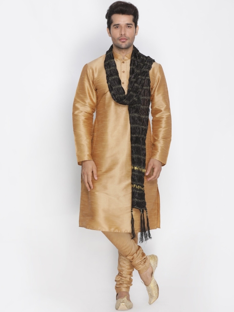 

VASTRAMAY Men Gold-Toned Kurta with Churidar & With Dupatta